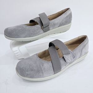 Vionic Womens Size 9W Gray Suede Shoes Shelby Flats Comfort Orthotic Straps